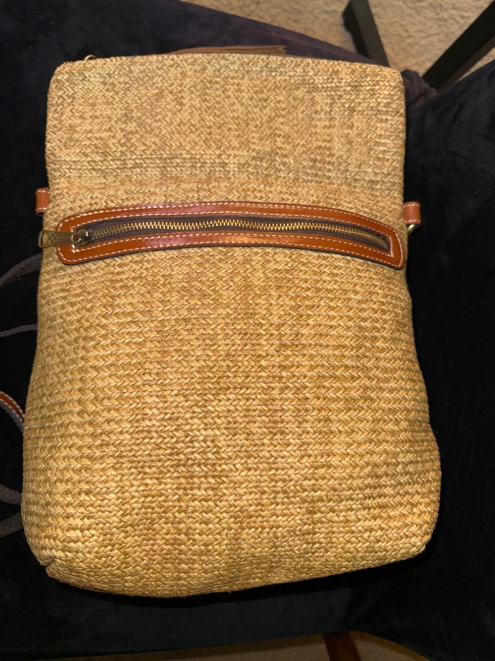 Patricia Nash Woven Straw Converter Backpack to Crossbody Bag Leather Trim - Picture 8 of 15